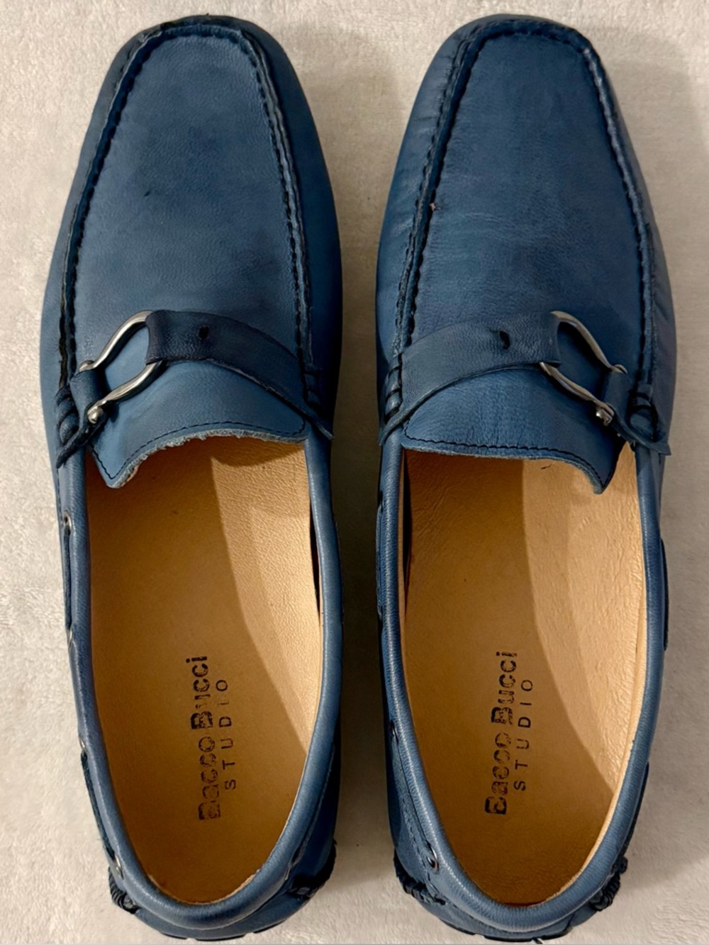 Bacco Bucci Studio Palm Beach Blue Leather Driving Loafers - Picture 8 of 14